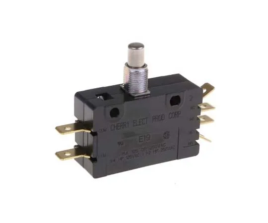 63-7723-62　DPDT-NO/NC Button Microswitch, 15 A @ 250 V ac　E19-00M