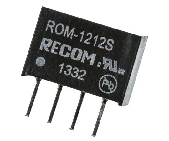 63-7587-19　Recom ROM 1W Isolated DC-DC Converter Through Hole, Voltage in 10.8 → 13.2 V dc, Voltage out 12V dc　ROM-1212S