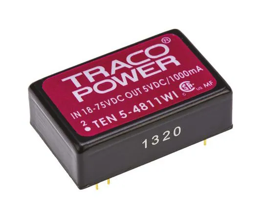 63-7620-76　TRACOPOWER TEN 5WI 6W Isolated DC-DC Converter Through Hole, Voltage in 18 → 75 V dc, Voltage out 5V dc　TEN 5-4811WI