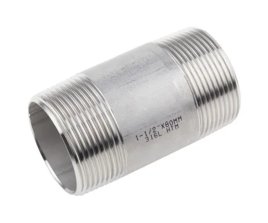 63-7592-11　RS PRO Stainless Steel Circular Barrel Nipple 1-1/2in R(T) Male x 1-1/2in R(T) Male 3.15in　499-3287