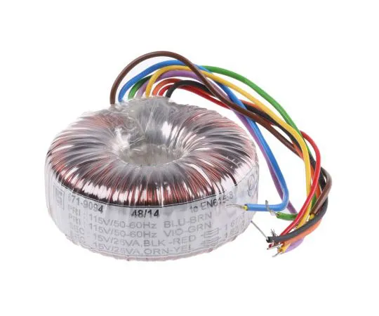 63-7671-02　2 Output Toroidal Transformer, 50VA, 2 x 15V ac　173-0102