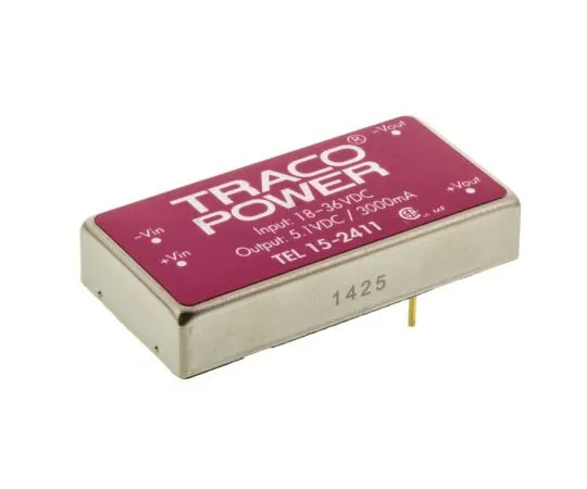 63-7600-02　TRACOPOWER TEL 15 15W Isolated DC-DC Converter Through Hole, Voltage in 18 → 36 V dc, Voltage out 5V dc　TEL 15-2411