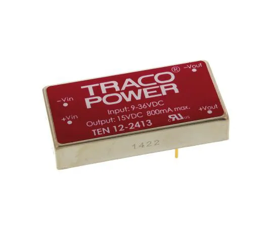 63-7562-71　TRACOPOWER TEN 12 12W Isolated DC-DC Converter Through Hole, Voltage in 9 → 36 V dc, Voltage out 15V dc　TEN 12-2413