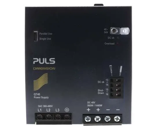 63-7738-81　PULS, DIMENSION Q DIN Rail Panel Mount Power Supply, 48V dc Output Voltage, 20A output current　QT40.481