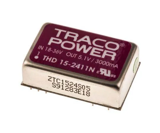 63-7724-99　TRACOPOWER THD 15N 15W Isolated DC-DC Converter Through Hole, Voltage in 18 → 36 V dc, Voltage out 5V dc　THD 15-2411N