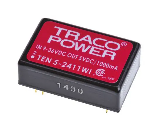 63-7620-69　TRACOPOWER TEN 5WI 6W Isolated DC-DC Converter Through Hole, Voltage in 9 → 36 V dc, Voltage out 5V dc　TEN 5-2411WI