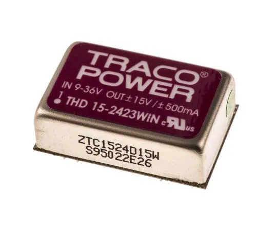 63-7725-06　TRACOPOWER THD 15WIN 15W Isolated DC-DC Converter Through Hole, Voltage in 9 → 36 V dc, Voltage out ±15V dc　THD 15-2423WIN