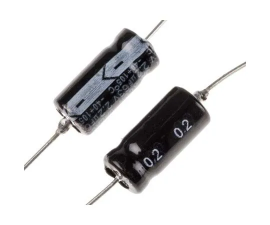 63-7727-71　RS PRO 2.2μF 63V dc Aluminium Electrolytic Capacitor, Through Hole 6 (Dia.) x 13mm +105°C 6mm 13mm　170-1070