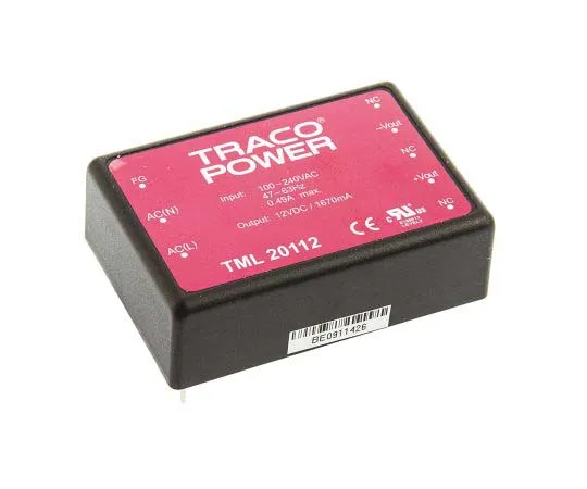 63-7725-59　TRACOPOWER 20W 1 Output Embedded Switch Mode Power Supply SMPS, 1.67A, 12V dc Encapsulated　TML 20112