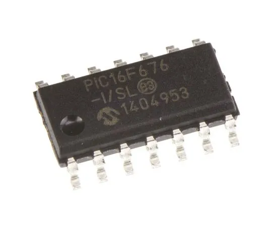 63-7625-76　Microchip, 8bit PIC Microcontroller, 20MHz, 1024 x 14 words, 128 B Flash, 14-Pin SOIC　PIC16F676-I/SL