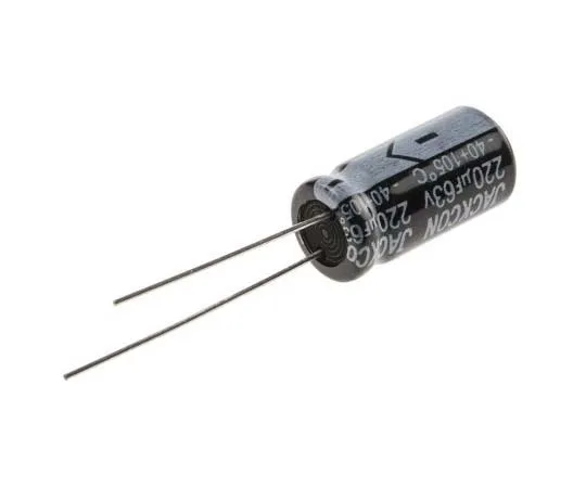 63-7737-77　RS PRO 220μF 63V dc Aluminium Electrolytic Capacitor, Through Hole 10 (Dia.) x 20mm +105°C 10mm 5mm 20mm　170-1273