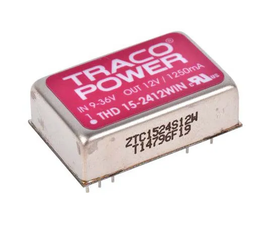 63-7725-05　TRACOPOWER THD 15WIN 15W Isolated DC-DC Converter Through Hole, Voltage in 9 → 36 V dc, Voltage out 12V dc　THD 15-2412WIN