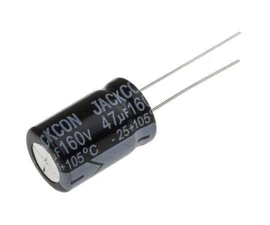 63-7738-06　RS PRO 47μF 160V dc Aluminium Electrolytic Capacitor, Through Hole 13 (Dia.) x 21mm +105°C 13mm 5mm 21mm　711-1801