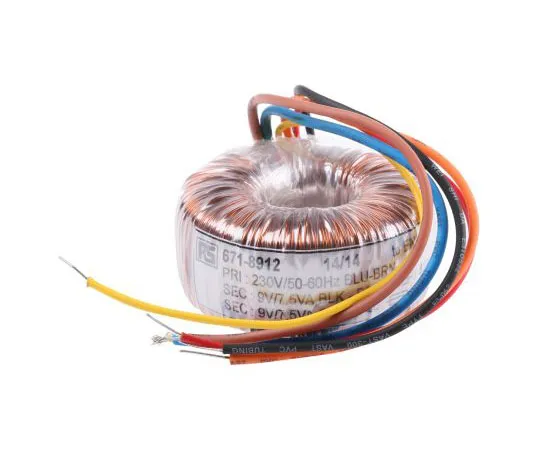 63-7670-50　2 Output Toroidal Transformer, 15VA, 2 x 9V ac　173-0082
