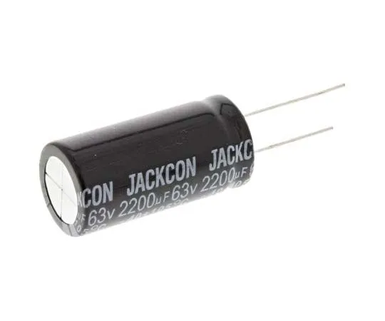 63-7737-83　RS PRO 2200μF 63V dc Aluminium Electrolytic Capacitor, Through Hole 18 (Dia.) x 36mm +105°C 18mm 7.5mm 36mm　170-1278