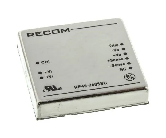 63-7568-74　Recom RP40 G 40W Isolated DC-DC Converter Through Hole, Voltage in 18 → 36 V dc, Voltage out 5V dc　RP40-2405SG