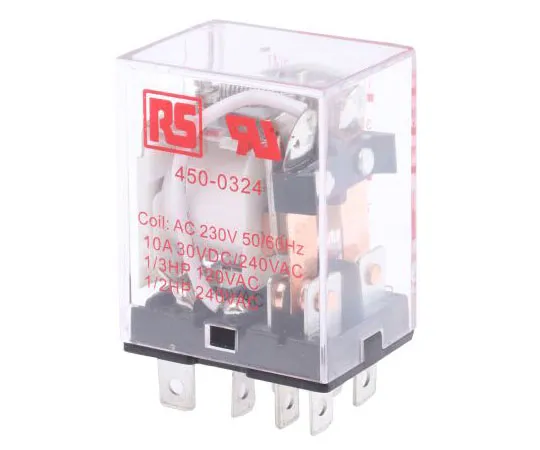 63-7551-65　RS PRO DPDT Non-Latching Relay Plug In, 230V ac Coil, 10A　450-0324