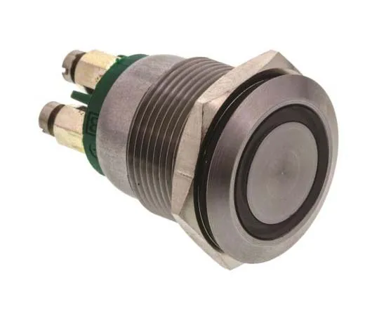 63-7730-34　Bulgin Single Pole Single Throw (SPST) Momentary Green LED Push Button Switch, IP40, 19.2 (Dia.)mm, Panel Mount, 24V dc　MPI002/TERM/GN