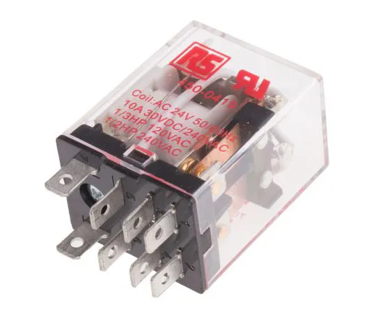 63-7551-71　RS PRO DPDT Non-Latching Relay Plug In, 24V ac Coil, 10A　450-0419