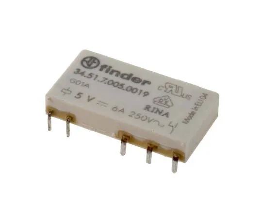 63-7730-53　Finder34 Series SPDT Non-Latching Relay PCB Mount, 5V dc Coil, 6A　34.51.7.005.0019