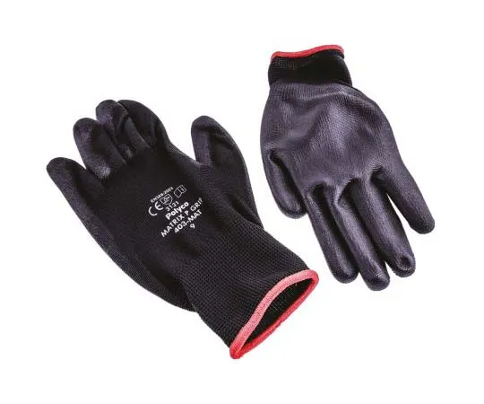 63-7720-19　BM Polyco Matrix Nylon Polyurethane-Coated General Purpose Gloves, size 9, Black　403-MAT