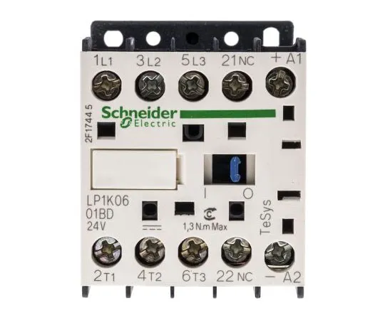 63-7632-43　Schneider Electric 3 Pole Contactor, 6 A, 24 V dc Coil, TeSys K, 3NO, 2.2 kW　LP1K0601BD