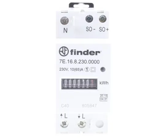 63-7636-25　Finder 7E Series Mechanical Digital Power Meter, 7-Digits, 1 Phase , Class 1 Accuracy　7E.16.8.230.0010