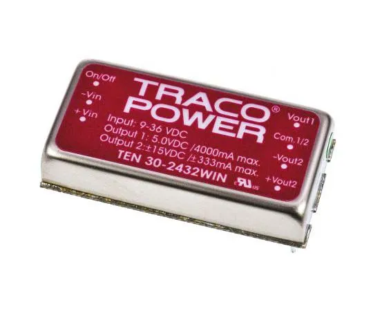 63-7724-71　TRACOPOWER TEN 30WIN 30W Isolated DC-DC Converter Through Hole, Voltage in 9 → 36 V dc, Voltage out 5/±15V dc　TEN 30-2432WIN