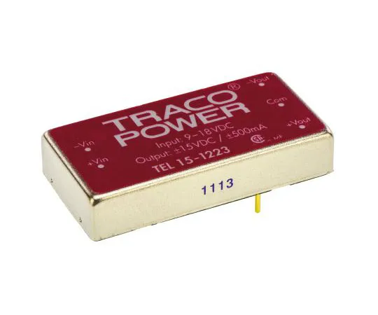 63-7600-09　TRACOPOWER TEL 15 15W Isolated DC-DC Converter Through Hole, Voltage in 9 → 18 V dc, Voltage out ±15V dc　TEL 15-1223