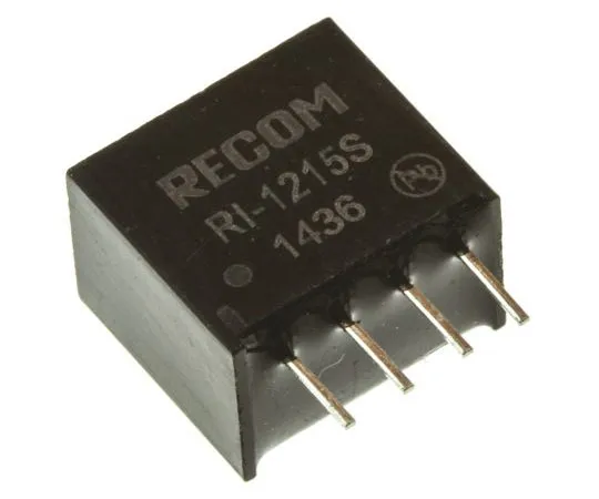 63-7559-77　Recom RI 2W Isolated DC-DC Converter Through Hole, Voltage in 10.8 → 13.2 V dc, Voltage out 15V dc　RI-1215S