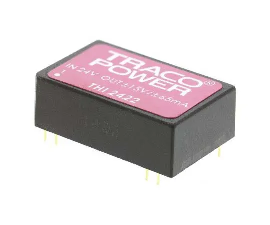 63-7706-90　TRACOPOWER THI 2W Isolated DC-DC Converter Through Hole, Voltage in 21.6 → 26.4 V dc, Voltage out ±15V dc　THI 2422