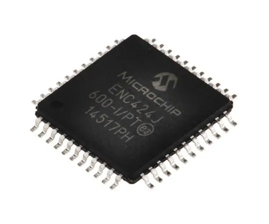 63-7659-42　Microchip ENC424J600-I/PT, Ethernet Controller, 10 Mbps, 100 Mbps MII, MIIM, Serial-SPI, 3.3 V, 44-Pin TQFP　ENC424J600-I/PT