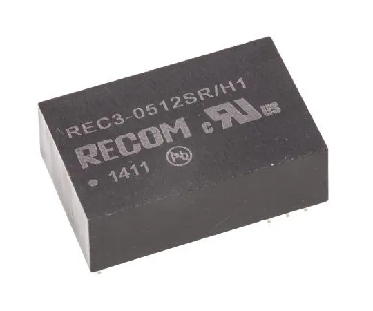 63-7671-95　Recom REC3 3W Isolated DC-DC Converter Through Hole, Voltage in 4.25 → 5.75 V dc, Voltage out 12V dc　REC3-0512SR/H1