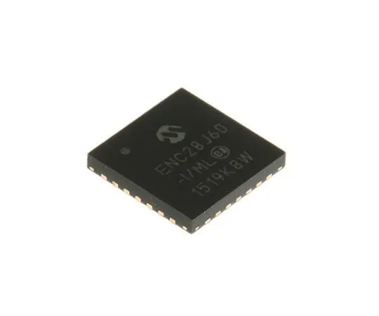 63-7659-41　Microchip, Ethernet Controller, 10Mbps MII, MIIM, Serial-SPI, 3.3 V, 28-Pin QFN　ENC28J60-I/ML