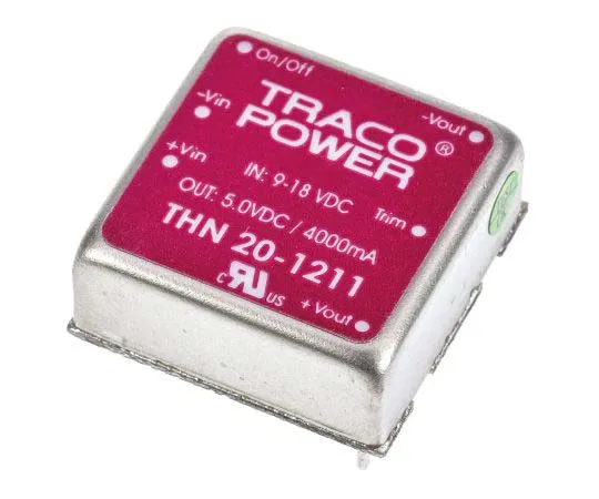 63-7725-10　TRACOPOWER THN 20 20W Isolated DC-DC Converter Through Hole, Voltage in 9 → 18 V dc, Voltage out 5V dc　THN 20-1211