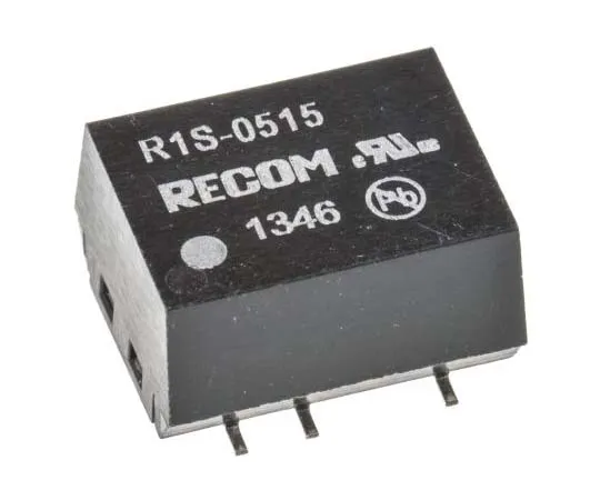 63-7722-85　Recom R1S 1W Isolated DC-DC Converter Surface Mount, Voltage in 4.5 → 5.5 V dc, Voltage out 15V dc　R1S-0515