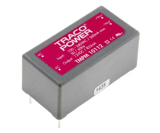 63-7725-41　TRACOPOWER 10W 1 Output Embedded Switch Mode Power Supply SMPS, 833mA, 12V dc Encapsulated　TMPM 10112