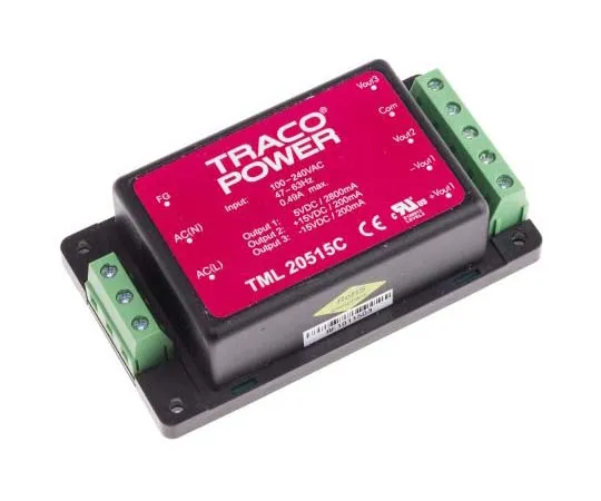 63-7725-79　TRACOPOWER 20W Triple Output Embedded Switch Mode Power Supply SMPS, 2.8 A, 200 mA, 5/±15V dc Encapsulated　TML 20515C