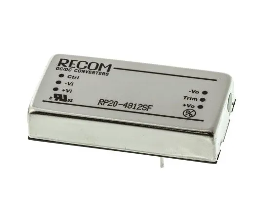 63-7559-83　Recom RP20 F 20W Isolated DC-DC Converter Through Hole, Voltage in 36 → 75 V dc, Voltage out 12V dc　RP20-4812SF