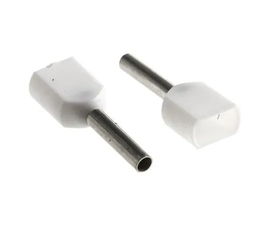 63-7678-37　TE Connectivity Insulated Crimp Bootlace Ferrule, 8mm Pin Length, 1.4mm Pin Diameter, 2 x 0.5mm² Wire Size, White　966144-1