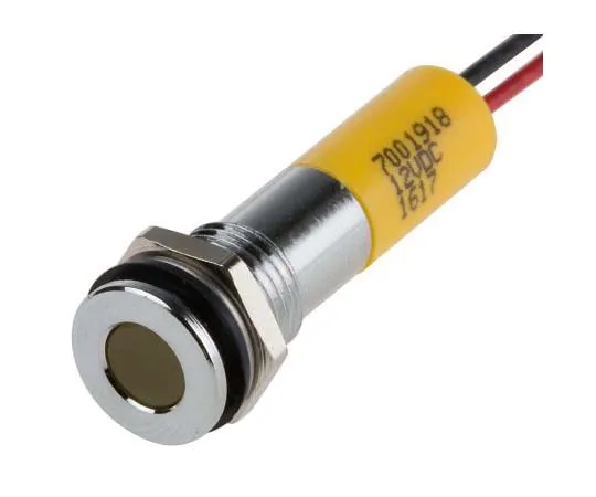 63-7708-83　RS PRO Yellow Indicator, 12 V dc, 8mm Mounting Hole Size, Lead Wires Termination, IP67　700-1918