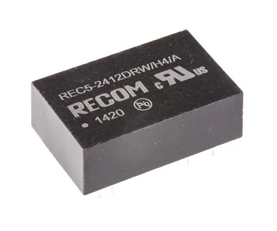 63-7568-65　Recom REC5 5W Isolated DC-DC Converter Through Hole, Voltage in 18 → 36 V dc, Voltage out ±12V dc　REC5-2412DRWH4/A