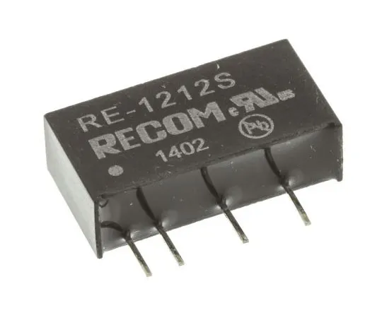 63-7568-02　Recom RE 1W Isolated DC-DC Converter Through Hole, Voltage in 10.8 → 13.2 V dc, Voltage out 12V dc　RE-1212S