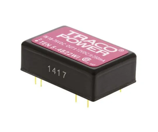 63-7620-78　TRACOPOWER TEN 5WI 6W Isolated DC-DC Converter Through Hole, Voltage in 18 → 75 V dc, Voltage out ±12V dc　TEN 5-4822WI