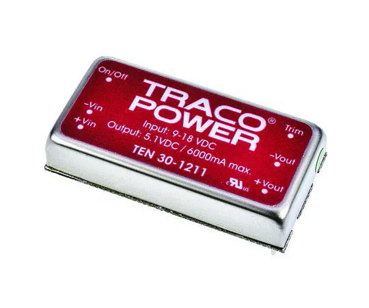 63-7658-77　TRACOPOWER TEN 30 30W Isolated DC-DC Converter Through Hole, Voltage in 9 → 18 V dc, Voltage out 5V dc　TEN 30-1211