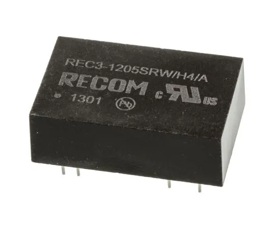 63-7568-43　Recom REC3 3W Isolated DC-DC Converter Through Hole, Voltage in 9 → 18 V dc, Voltage out 5V dc Medical Approved　REC3-1205SRW/H4/A