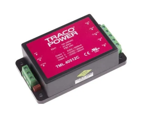 63-7725-90　TRACOPOWER 40W Triple Output Embedded Switch Mode Power Supply SMPS, 5 A, 600 mA, 5/±12V dc Encapsulated　TML 40512C