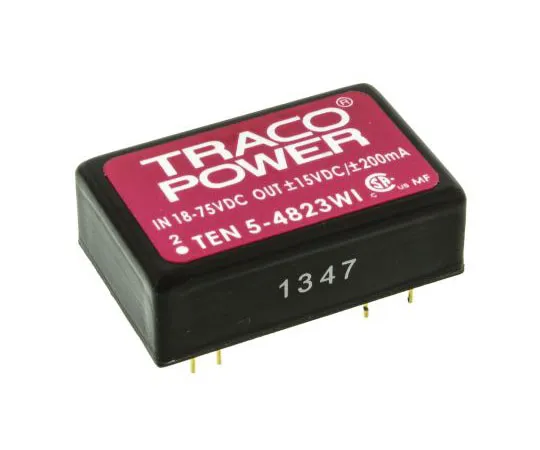 63-7620-80　TRACOPOWER TEN 5WI 6W Isolated DC-DC Converter Through Hole, Voltage in 18 → 75 V dc, Voltage out ±15V dc　TEN 5-4823WI