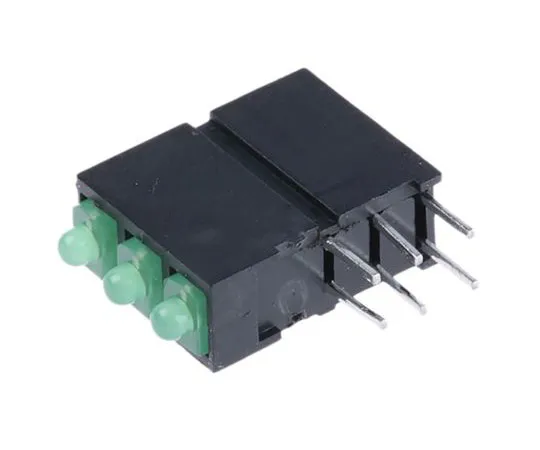 63-7627-10　Dialight 570-0100-222F, Green Right Angle PCB LED Indicator, 3 LEDs, Through Hole 2.5 V　570-0100-222F