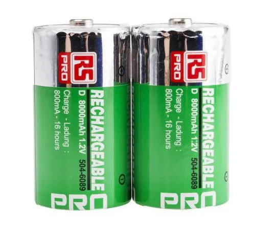 63-7594-10　RS PRO NiMH Rechargeable D Batteries, 8Ah　504-6089